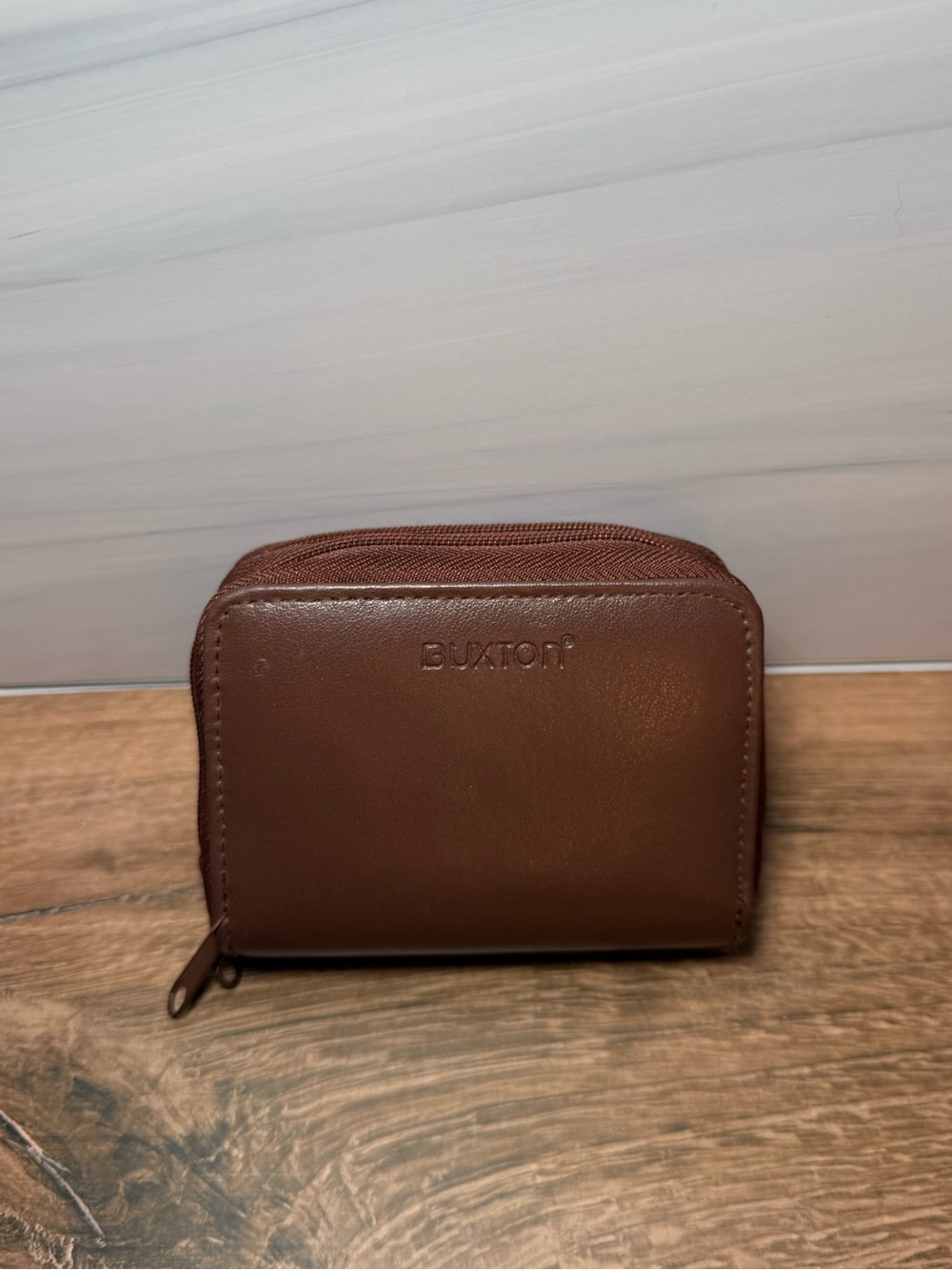 Vintage Buxton Brown Leather Double Zip Accordion Wallet
